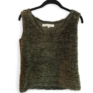 Y2K Bettie Page Olive Green Sleeveless Chic Textured Fuzzy Tank Top - Size Large